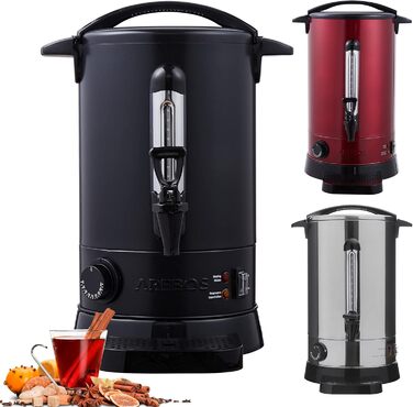 Arebos Glühwein Cooker 1650 W | Hot Beverage Dispenser | 20 L | with Drip Tray, Tap, Thermostat, and Overheating Protection | Temperature Setting from 30-110 °C (Black)