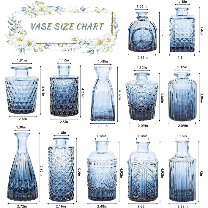 Набір ваз Knospenvasen (12 шт.): міні вази для декору столу, рустикальний стиль, блакитний колір