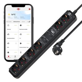 Розумний подовжувач Brennenstuhl Connect Eco-Line WiFi на 6 розеток, керування через додаток, Alexa та Google Assistant, кабель 1.5м, чорний