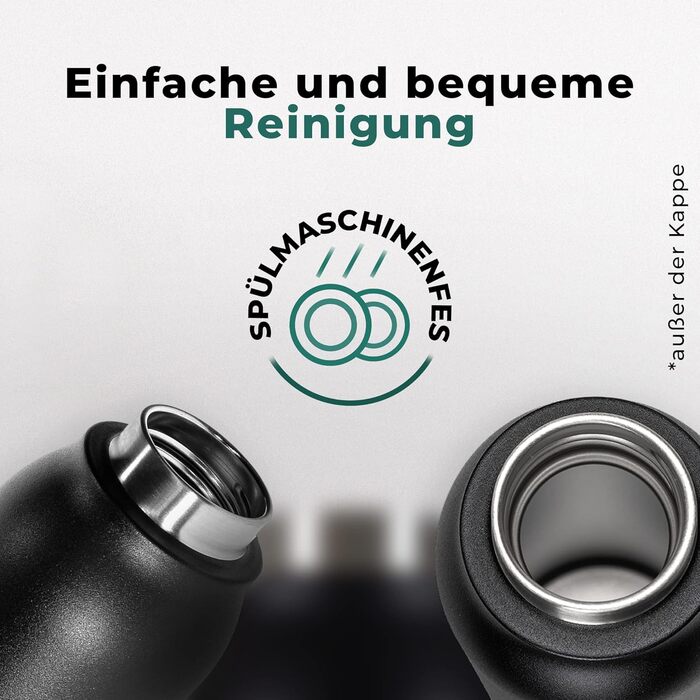 Naturaq Schwarz 600 ml, UV-C, Water Purifier, Self-Cleaning Stainless Steel Insulated Water Bottle, Thermos, Lightweight, for Camping, Hiking, Travel