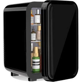 YASHE Mini Fridge - 6 Liter / 8 Can Portable Cooler - 220-240V AC/DC - Black - For Bedroom, Skincare, Drinks, Office, Dorm & Car