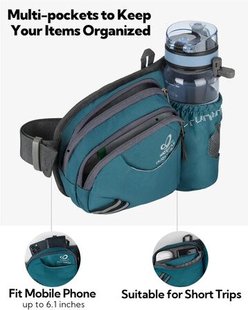 Спортивна поясна сумка Waterfly з тримачем для пляшки, для жінок та чоловіків, дихаюча, для бігу, велоспорту, кемпінгу, подорожей, хандінгу (Турквіс)