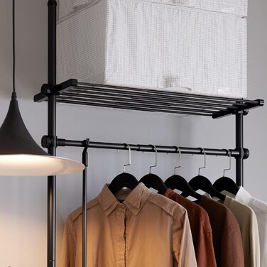SoBuy KLS07-SCH Telescopic Clothes Rail Garment Rack with 1 Clothes Rail and 3 Shelves Telescopic Wardrobe System Adjustable Clothes Rack B (52-80) x H (233-295) cm