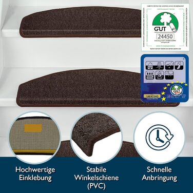 Beautissu Non-Slip Stair Treads - 55x15 cm - 15 Pack - Self-Adhesive Indoor Stair Mats - Carpet Stair Treads for Narrow Stairs - ProStair - Dark Brown