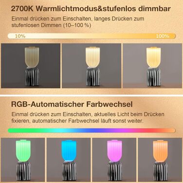 Світлодіодна настільна лампа бездротова акумуляторна з USB-C, димована, RGB підсвітка 2700K, IP54 для дому, балкону, саду (хром)