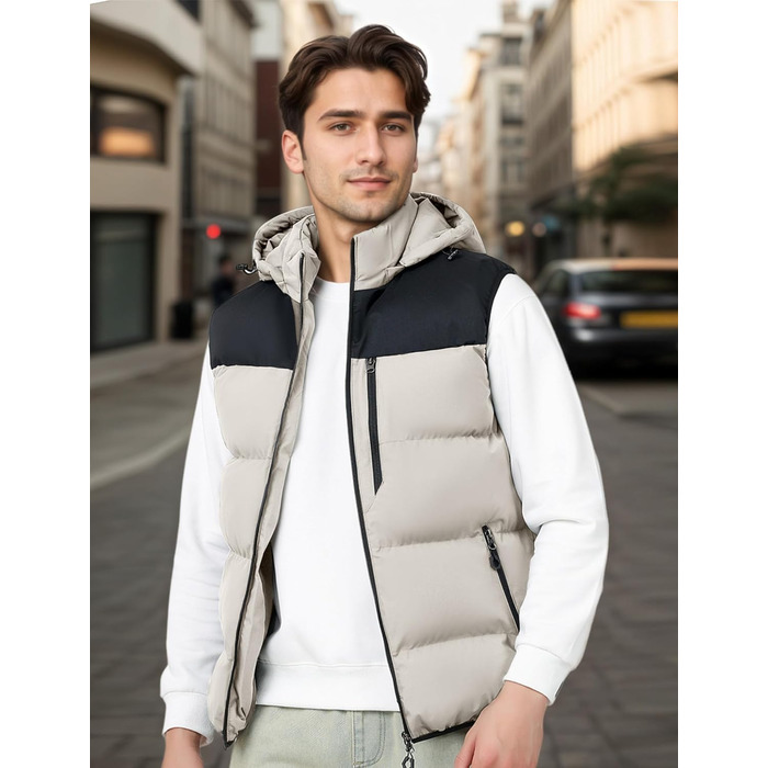Чоловіча зимова жилетка AIEOE з капюшоном, тепла степна жилетка, стильний блоковий колір, розміри EU S-XL (Хакі, L)