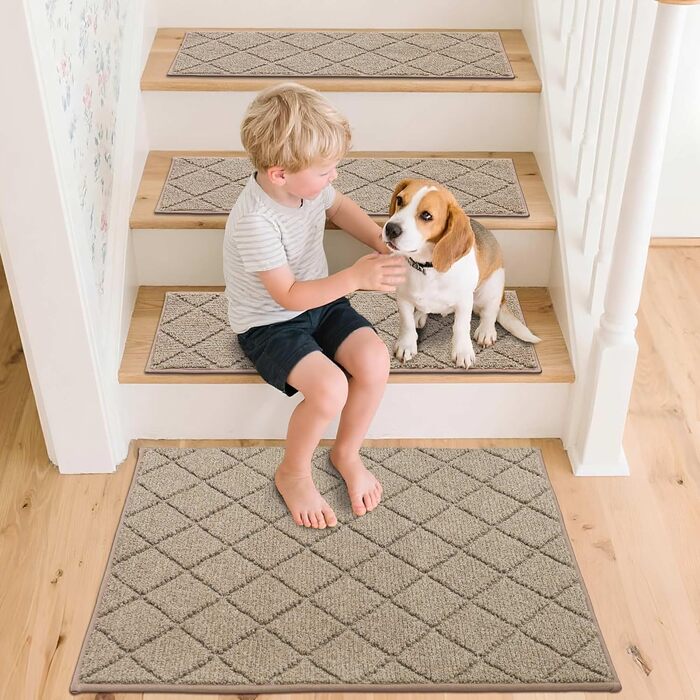 Ковзаючі килимки на сходи COSY HOMEER, 15 шт., 70 x 22 см, антиковзаючі, самоклеючі, машинне прання, 100% поліестер, TPE-підкладка, для дітей, літніх людей та домашніх тварин, сірий та білий