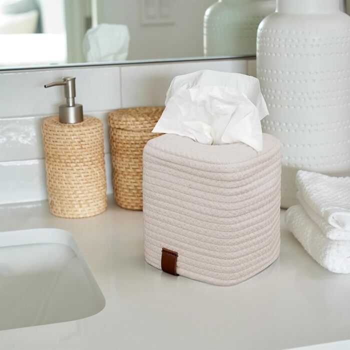 Скринниця для серветок Rarapop: стильна дерев'яна скринька-куб для ванної кімнати та офісу (кремовий колір)