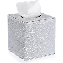 BTSKY Square Tissue Box Cover made of PU Leather – stylish cube-shaped tissue box holder with magnetic bottom, decorative PU tissue box for vanity dresser, bedside table, table