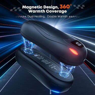 Електричний гріє для рук 2 шт., 12000 мАг, з магнітною двосторонньою системою підігріву та цифровим індикатором температури та заряду батареї, для відпочинку на природі/кемпінгу, чорний
