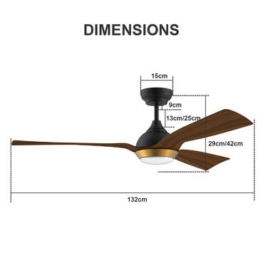 Стеляний вентилятор Reiga з LED-підсвічуванням та пультом керування, 132 см, білий, DC-двигун, тихий, 6 швидкостей, 3 колірні температури, для внутрішнього та зовнішнього використання (3 лопаті, чорний)