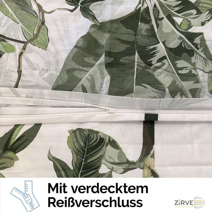 Комплект постільної білизни ZIRVEHOME, 240x220 см, бавовна, дизайн пальмових листів, зелений
