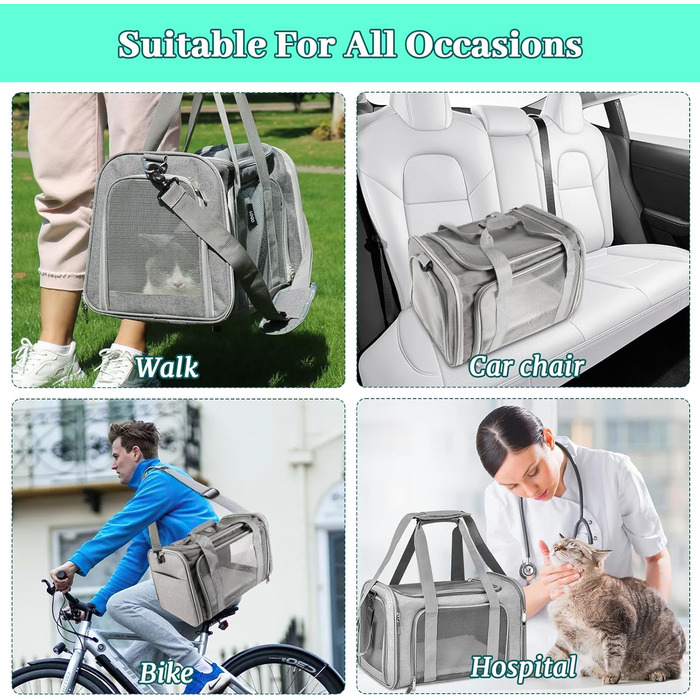 Транспортна сумка для кота/собаки 45x30x30 см, складана, дихаюча, 7 кг, сіра