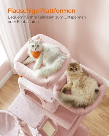 Feandrea Багатоярусний котячий комплекс з когтеточками, 168 см, рожевий, PCT165G01