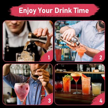 Набір шейкер для коктейлів 750 мл: професійний барменський набір з вбудованим ситом, мірний стаканчик та барна ложка. Ідеально для Мартіні, Маргарити та інших коктейлів (сріблястий)