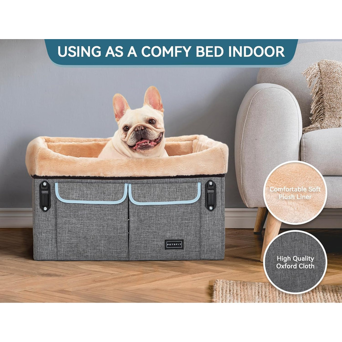 Автокрісло для собак Petsfit - сіре та зелене (M) з ременями безпеки та кишенею для зберігання