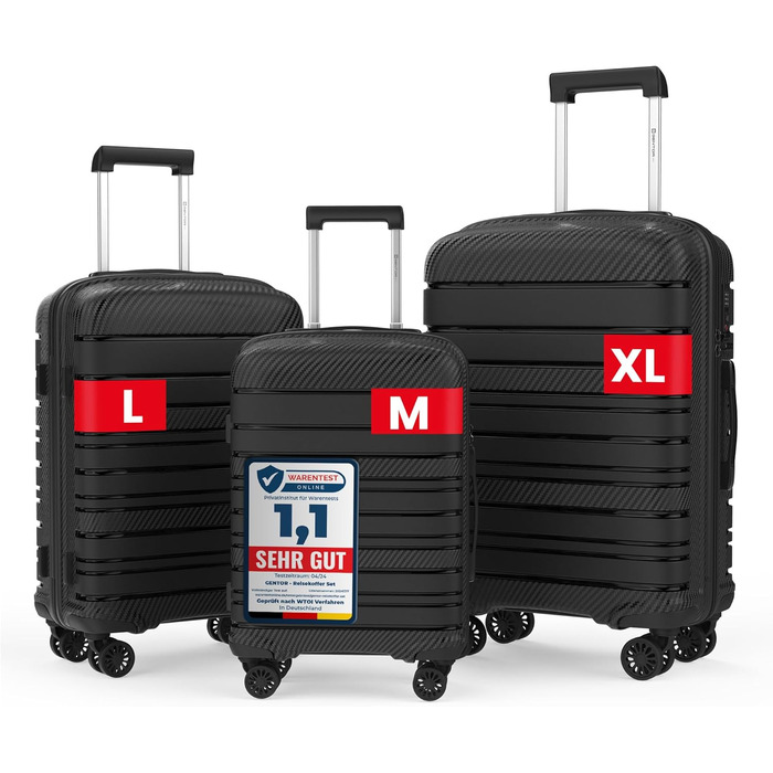 Чемодан GENTOR великий на колесах 64x44x24 см – Легкий валіз з жорстким корпусом та TSA-замком – Чемодан з жорсткою обшивкою L для подорожей та відпочинку – Чорний L Чорний