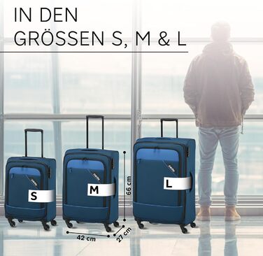 Валіза ручної поклажі Paklite Derby 55 см, 41 л, 4 колеса, з TSA замком та функцією розширення, блакитна