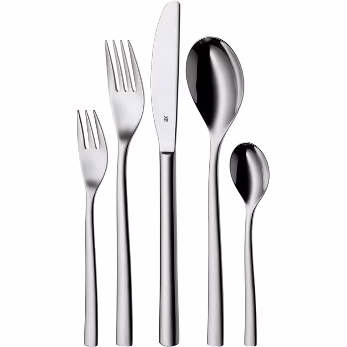 WMF Palermo Stainless Steel Cutlery Set, 6 Persons, 30-Piece Dining Cutlery Set, Monobloc Knives, Cromargan Stainless Steel Polished, Shiny, Dishwasher Safe Single