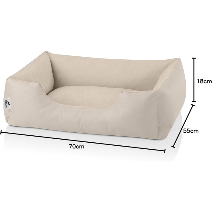Лягушкове ліжко для собак BedDog Zara, м'яке ліжко-подушка для собак знімним та пральним чохлом, кошик для собак, собаче ліжко-диван, для маленьких собак, S L 70 x 55 x 18 см, світло-пісочний (світло-бежевий)
