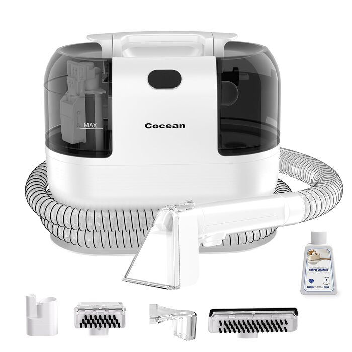 COCEAN Попиховий пилосос, мийка килимів, волого-сухий пилосос, 18Kpa для м'яких меблів, килимів, автосидінь та диванів, білий