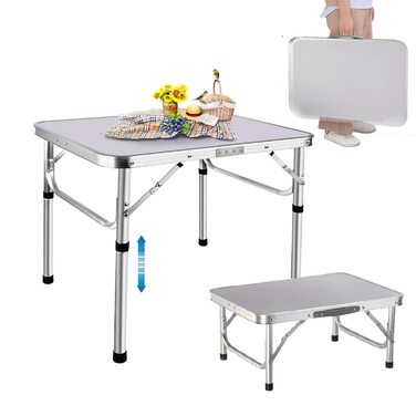 Складаний стіл 60 см: портативний, для кемпінгу, пікніка, саду, відпочинку на природі. Алюмінієвий каркас, регульована висота. Розміри: 60 x 45 x 25,9 см (Д x Ш x В). Білий