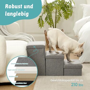 Сходинка для собак маленьких порід з місцем для зберігання, широка, складана, з неслизьким покриттям, вологостійка (сірий, 43x97x56 см, 4), сірий 4 43x97x56 см