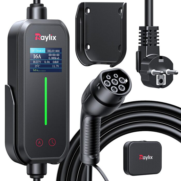 Raylix 2026 Neu 11kW Wallbox для електромобіля Typ 2 з кабелем 8-16A (3 фази), лічильником електроенергії, регулюванням струму та відтермінованим заряджанням + кабель CEE 16A - Typ 2 (5м)