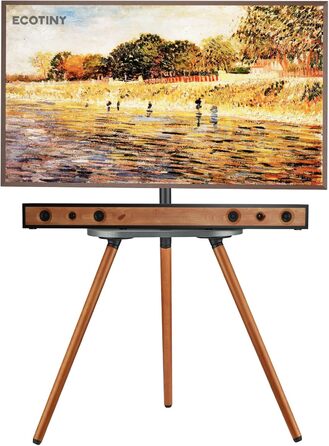 ECOTINY Adjustable TV Stand for 40-65 Inch LCD LED OLED TVs - Swivel & Height Adjustable, Portable Wood TV Stand with Wood Tray, VESA 400x400, Black Walnut & White Finish
