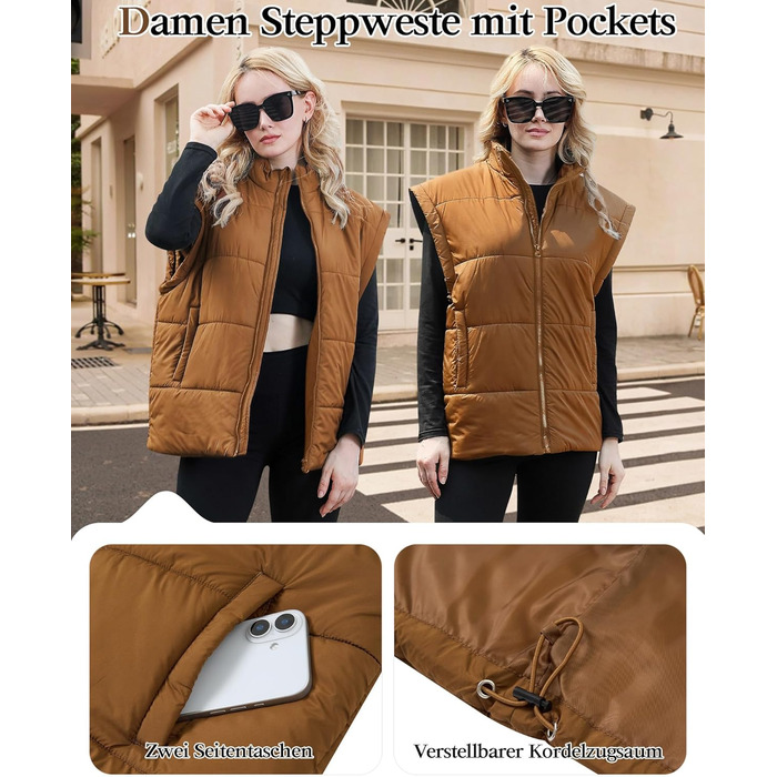 Легка степкова жилетка Daen Weste з коміром-стійкою, без рукавів, для осені/зими/міжсезоння, для активного відпочинку, S-XXL (Коричневий, L)