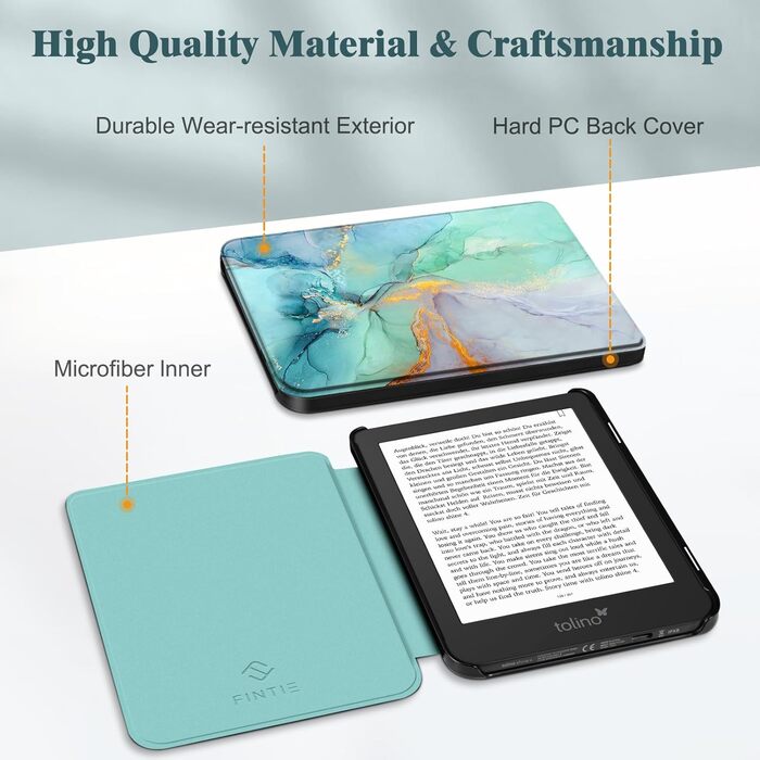 Чохол Fintie для електронних книг Tolino Shine Color/Shine(2024)/Shine 4(2022) & Kobo Clara Colour/Clara BW(2024)/Clara 2E(2022) з авто-вимкненням та магнітним закриттям, блакитний мармур