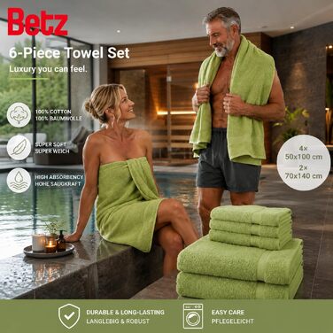 Набір рушників Betz Premium 6 шт. (4 шт. 50x100 см, 2 шт. 70x140 см), 100% бавовна, для ванної та гостей, колір Авокадо