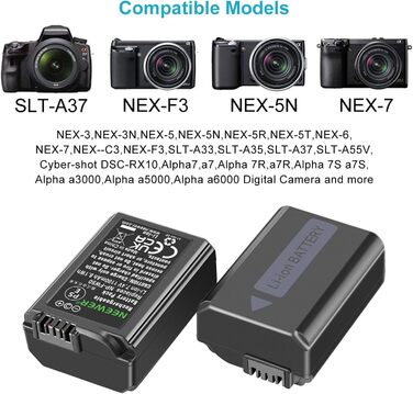 NEEWER NP-FW50 Зарядний комплект акумуляторів для камер Sony (2 шт., 1100mAh, Micro USB)