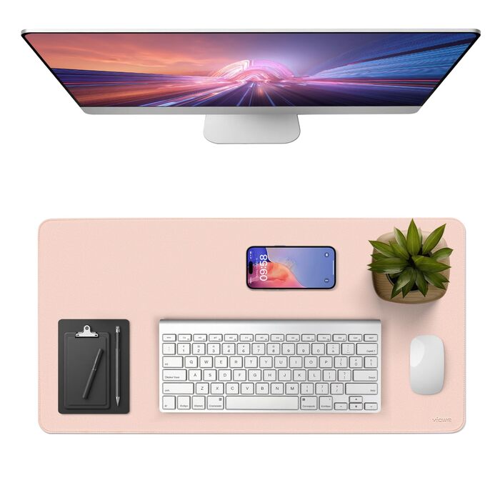 Підкладка для столу Vicwe з екошкіри PU, 80x40 см, рожева - килимок для миші, захист для офісу та дому