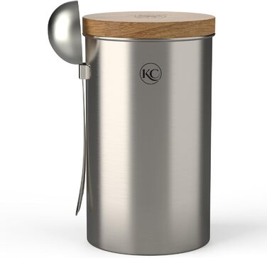 Контейнер для кави KC Kitchen & Co. з ложкою, 700 мл, срібляний, для кавових зерен, чаю, цукру, спецій (з повітряно-щільним акційним кришкою)