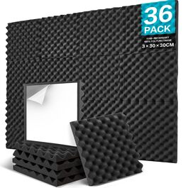 Акустичні панелі JBER самоклеючі, шумопоглинаючі плити з пінопласту 30x30x3 см, 12 шт. — звукоізоляція для студії, офісу та спальні, чорні