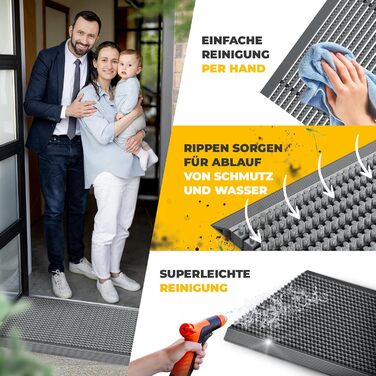 Килимок для порогу Entrando 40x60 см - алюміній, антиковзаючі, для дому, тераси та вхідних дверей - вологостійкий килимок для збору бруду з щітковим профілем - чорний (світло-сірий)