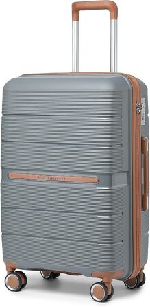 Чемодан British Traveller Mittelgroß: міцний валіза на 8 коліщатках з TSA-замком, 66 x 43.3 x 28.5 см (Сірий/Коричневий)