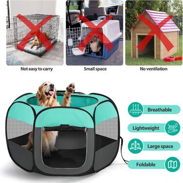Клітка-забіг для цуценят, вольєр для собак та котів, портативна клітка-забіг для тварин, водовідштовхувальне полотно Oxford, з сумкою для перенесення, для дому, вулиці, кемпінгу (Білий, Зелений, L(110x110x60cm))