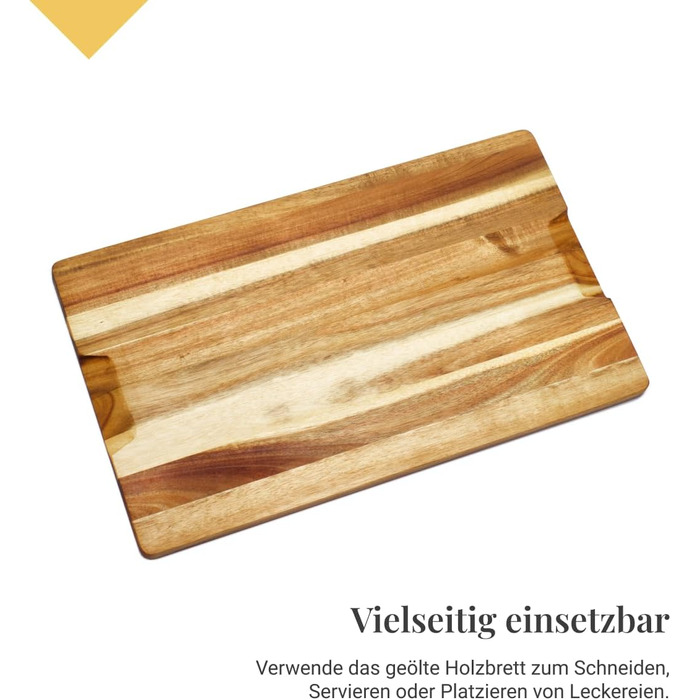 Large Acacia Cutting Board 50 × 29 cm | High Quality & Hygienic | Extra Large Wooden Cutting Board XXL made from sustainable acacia wood | Discover oiled wooden cutting boards for kitchen & gastronomy