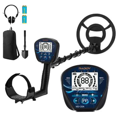 Металошукач Raddy MD120A Profi для дорослих: високоточний детектор золота з 4 режимами, водонепроникна котушка IPX7 10', LCD-дисплей, навушники, сумка та лопатка для пошуку скарбів