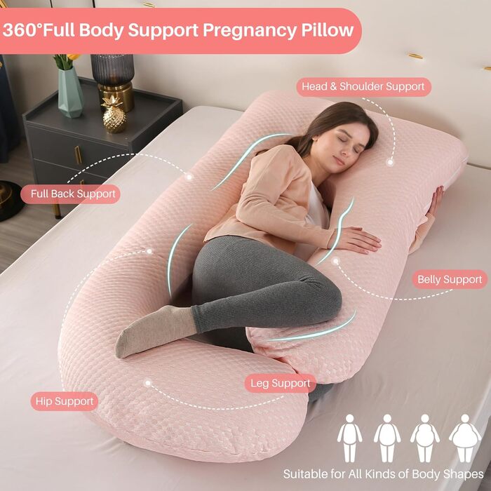 Подушка для вагітних GKXLH – підтримка спини, живота та стегон. J-подібна подушка для вагітних з охолодженням (рожевий)