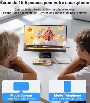 Портативний монітор Ingnok 15.6 дюймів, FHD 1080P IPS з підставкою, для ноутбука, ПК, Mac, PS3/4/5/X-box, USB-C & HDMI, 15.6 (підставка)