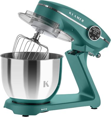KLAMER 1800W Stand Mixer - Stainless Steel Bowl 6L, 10 Speed with Timer, Planet Mixing Action, Dough Hook, Whisk & Beater - Turquoise