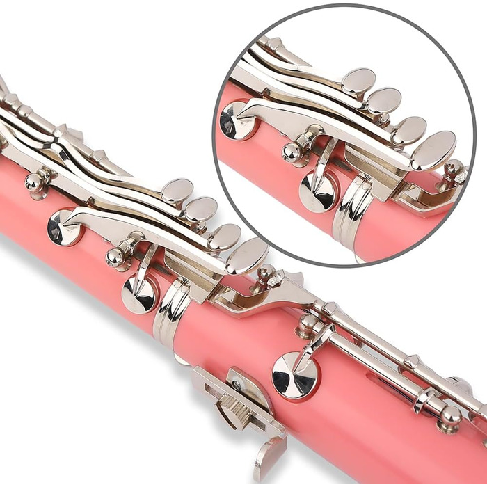 Професійна кларнет Glory GLY-CLAGN з ебоніту, Bb, з аксесуарами (10 вставок, стійка, кейс, серветка, щітки), зелений (рожево-сріблястий)