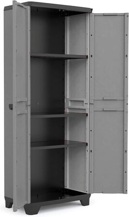 Keter Stilo Plastic Cabinet, tall, WxDxH: 68x39x173cm, gray/black/red, including 3 height-adjustable shelves (max. load capacity of 15kg each)