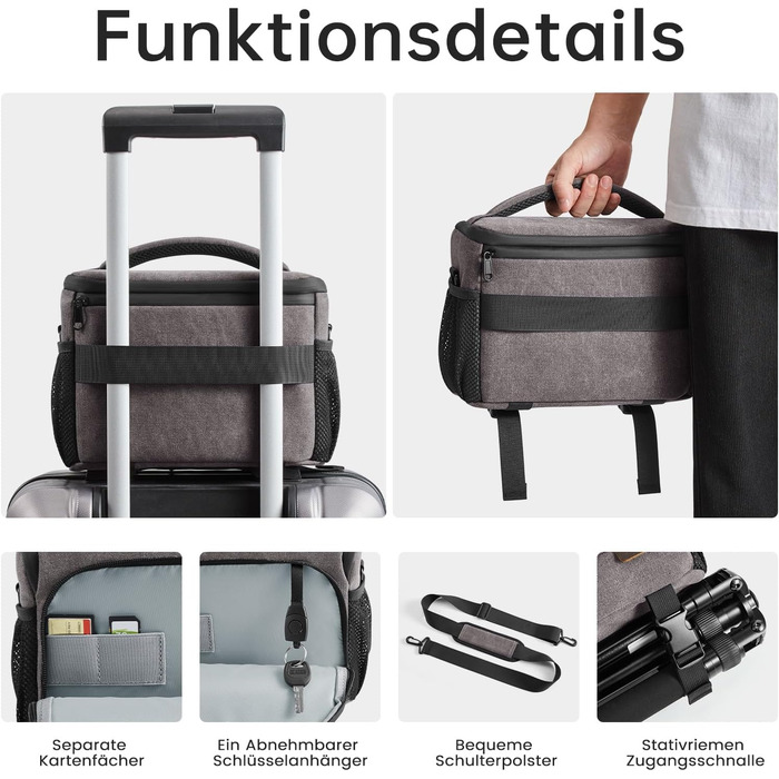 Сумка для камери S-ZONE: водонепроникна фотосумка для DSLR/SLR з кріпленням для штатива та аксесуарами (сіра)