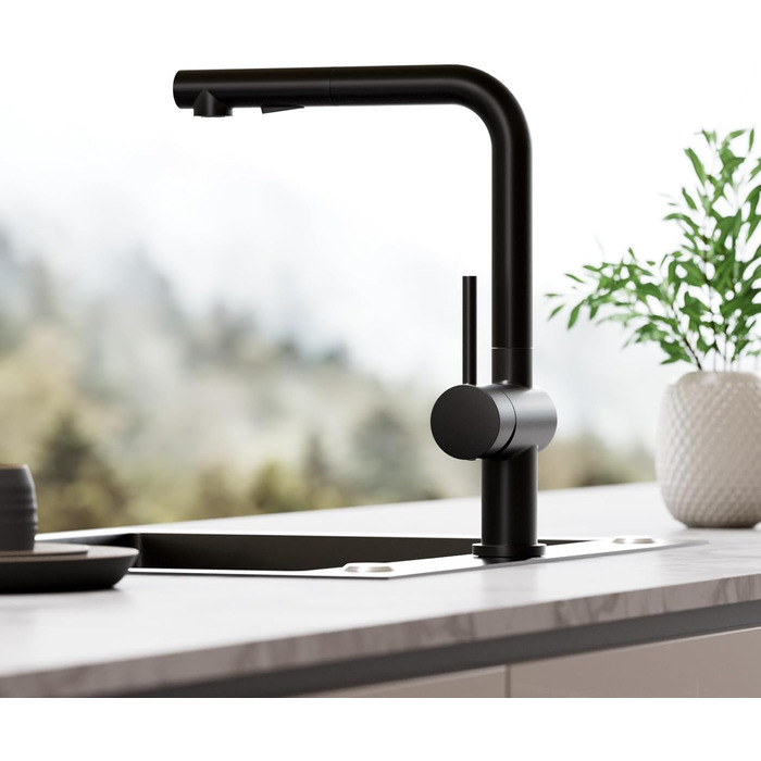Кран кухонний CECIPA X203B чорний з висувною лійкою, 360° поворот, двома струменями, з нержавіючої сталі