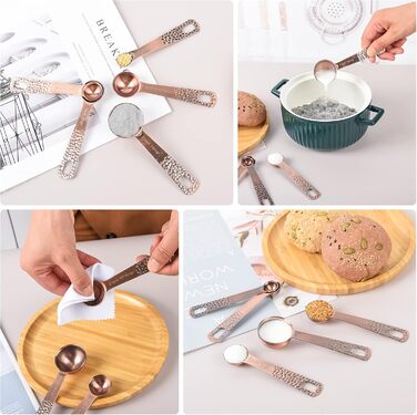 Smithcraft Measuring Cups and Spoons, Copper-Plated 10-Piece Stainless Steel Set - 4 Measuring Cups and 5 Measuring Spoons with Leveler for Baking and Kitchen