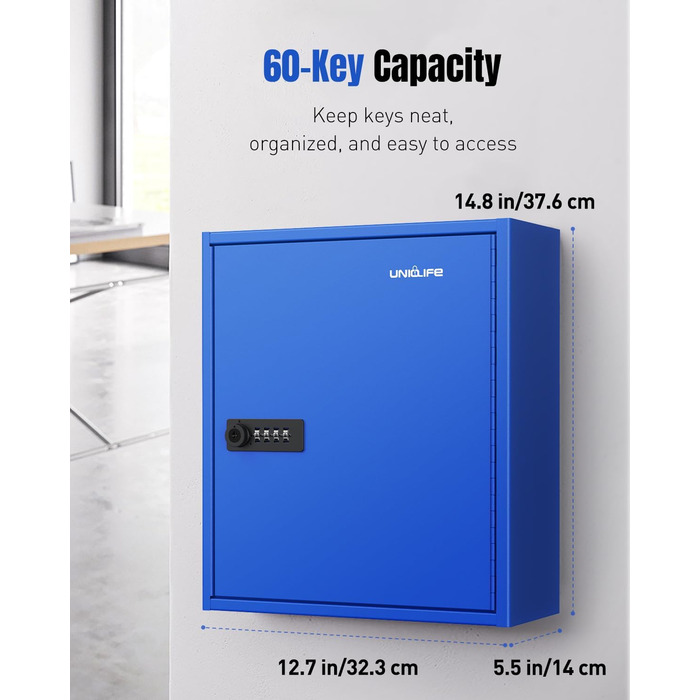 Шкафчик для ключів Uniclife на 60 позицій з комбінацією та ключовим замком, цифровий сейф, органайзер для ключів з регульованими полицями